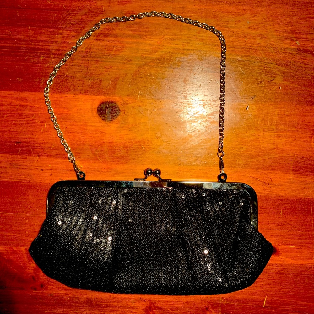 ALDO Black sequin clutch w/removable silver chain